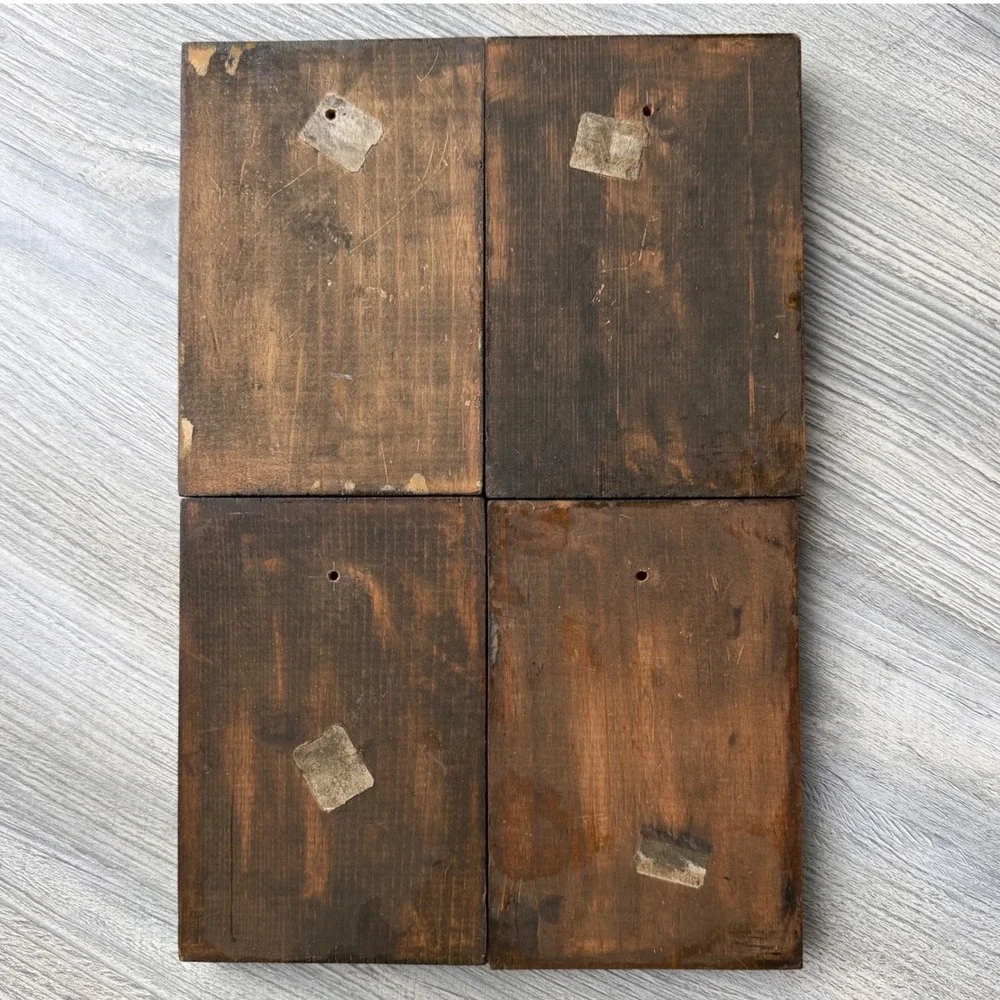 Vintage Ardi Wooden Plaques Set of 4 Country Kids Wall Art 4x6 Grannycore Decor